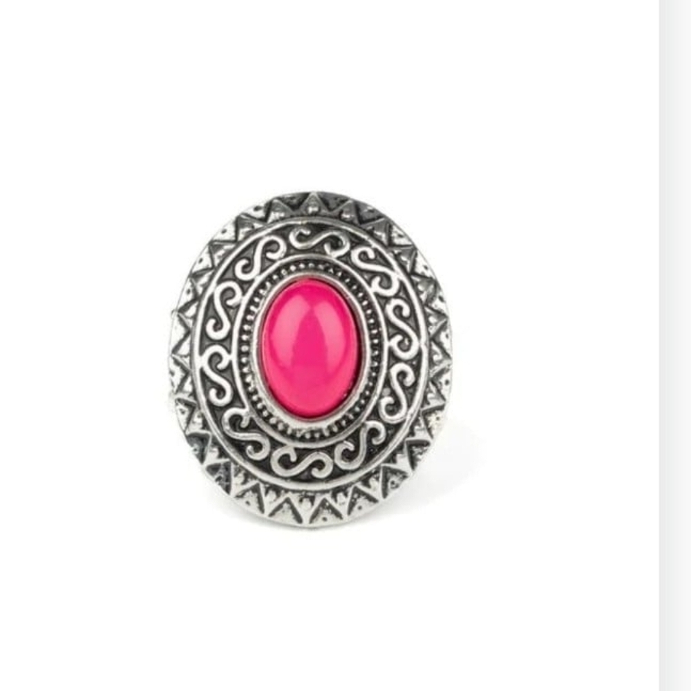 Hello Sushine Paparazzi Silver-Tone Ring with Bright Pink Oval Stone